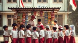 ilustrasi anak sekolah jajan.